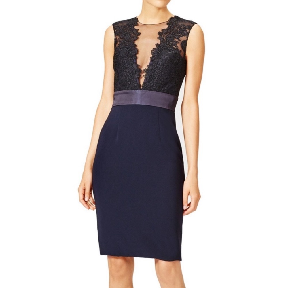 Theia deep midnight sheath mini dress